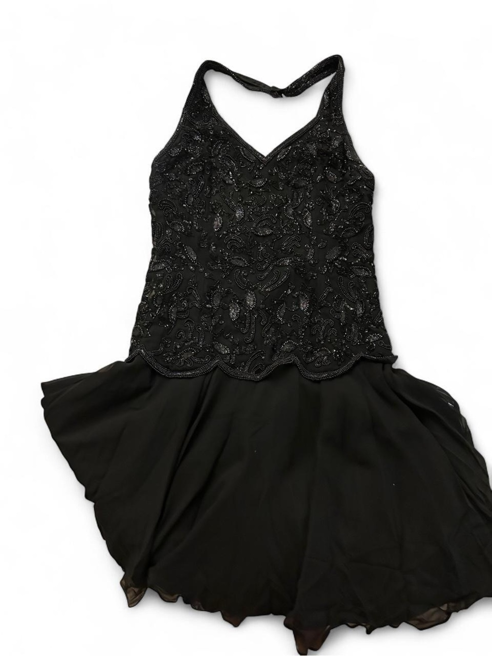 Adrianna Papell Black Beaded Halter Formal Dress for Girls